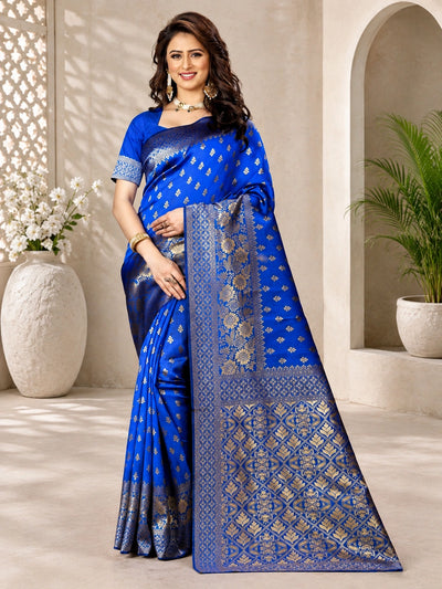 Royal Blue & Gold Woven Silk Saree