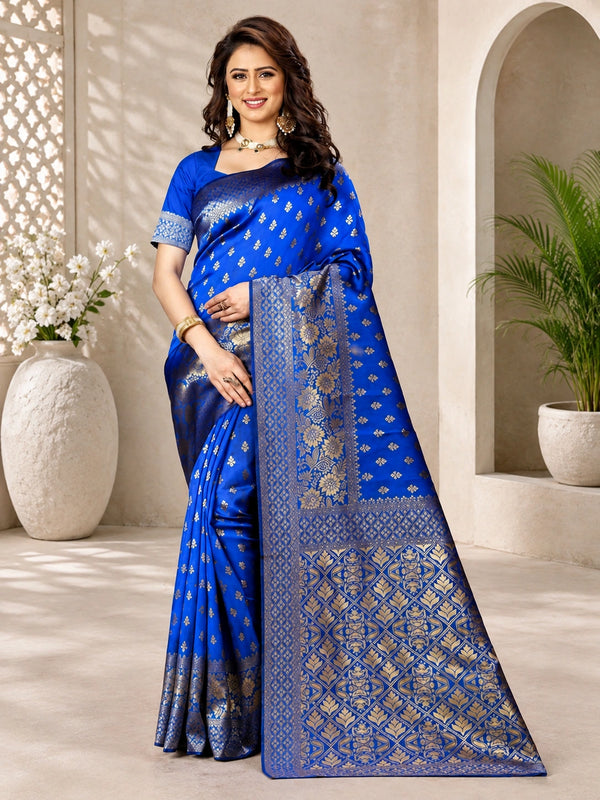 Royal Blue & Gold Woven Silk Saree