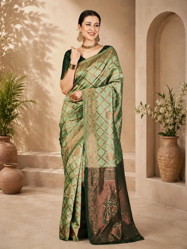 Mint Green & Dark Green Designer Silk Saree