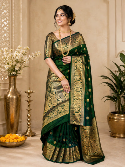 Dark Green & Gold Designer Banarasi Silk Saree