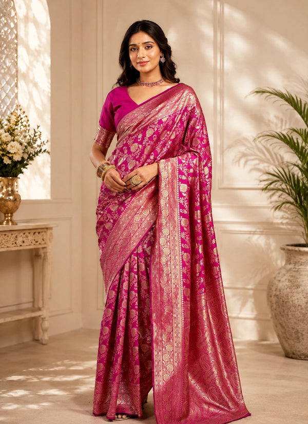 Rani Pink & Gold Designer Saree