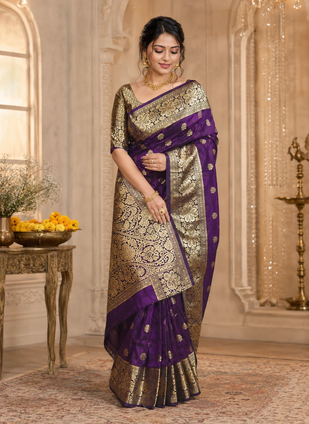 Purple & Gold Designer Saree