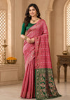 Pink & Green Woven Saree with Traditional Printed Pallu