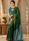 Emerald Green & Blue Banarasi Zari Motif Saree | Festive & Wedding Wear