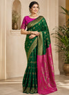 Emerald Green & Rani Pink Banarasi Art Silk Saree with Zari Motifs and Designer Pallu
