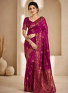 Royal Magenta Banarasi Art Silk Saree with Antique Gold Floral Zari Work