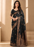 Elegant Black Banarasi Art Silk Saree with Copper Zari Floral Border & Pallu