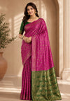 Royal Magenta Pink & Green Woven Saree with Golden Paisley Motifs & Designer Zari Pallu