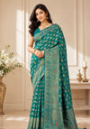 Elegant Teal Blue Woven Saree with Multicolor Traditional Motifs & Designer Zari Pallu