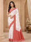 Elegant White & Red Traditional Woven Saree with Intricate Red Border & Designer Pallu