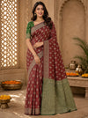 Elegant Maroon & Green Zari Woven Traditional Saree