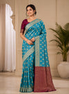 Teal Blue & Magenta Zari Woven Silk Saree