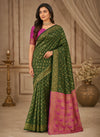 Bottle Green & Rani Pink Zari Woven Silk Saree
