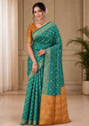 Teal Blue & Mustard Gold Woven Silk Saree