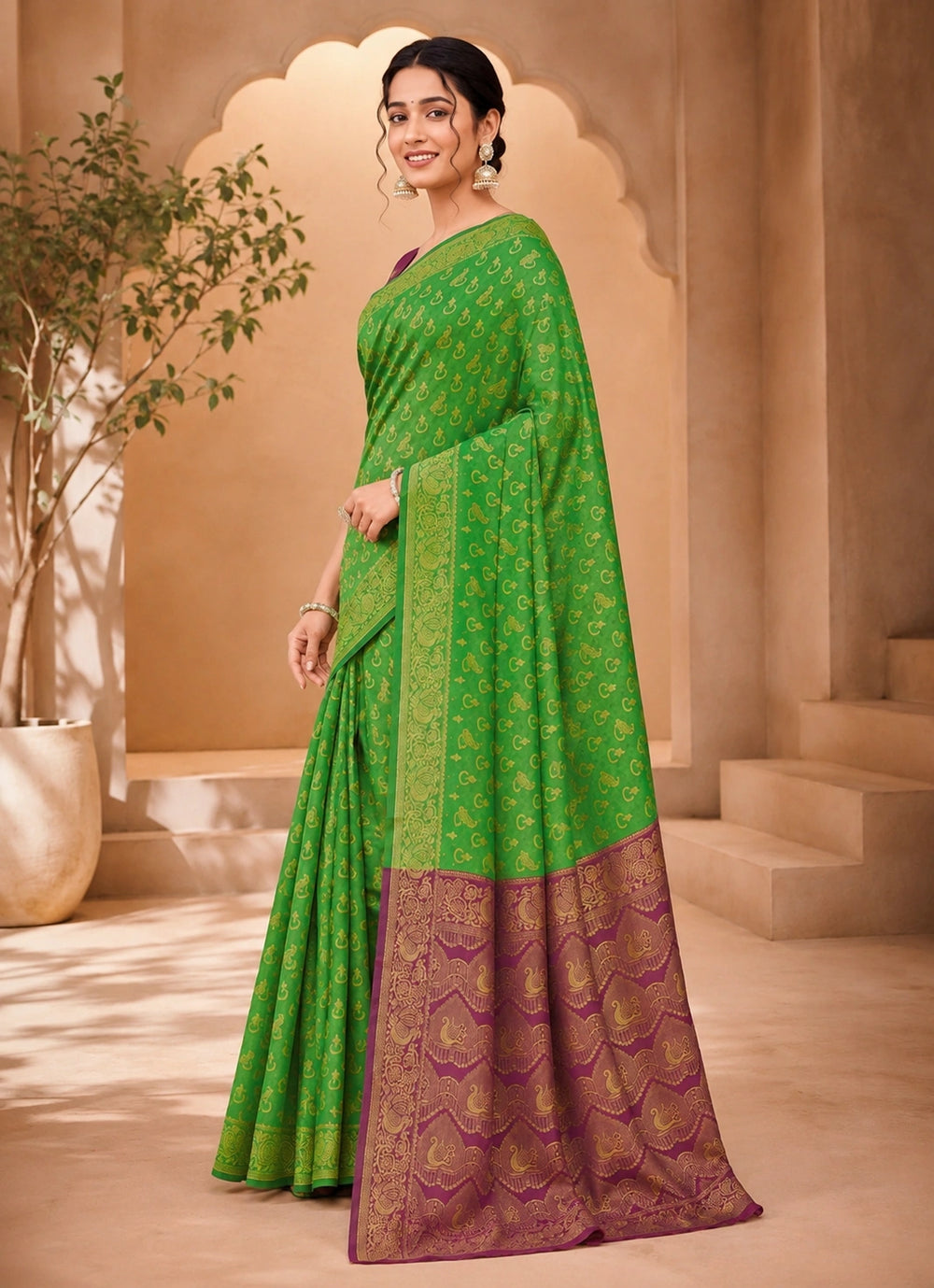 Green & Purple Traditional Woven Silk Saree