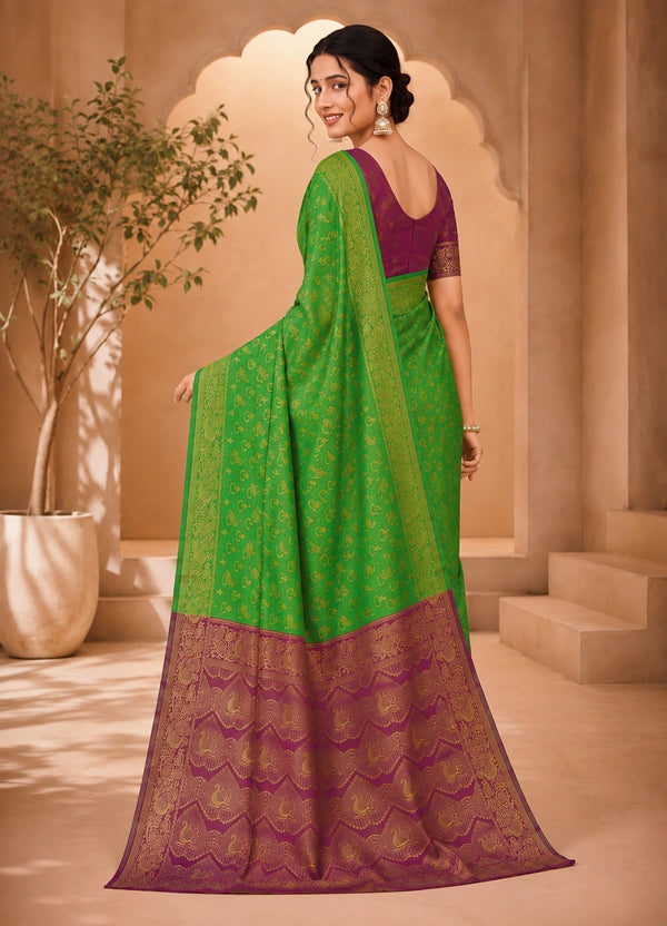 Green & Purple Traditional Woven Silk Saree
