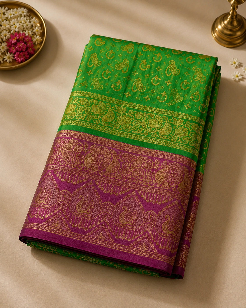 Green & Purple Traditional Woven Silk Saree