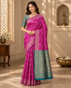 Magenta Pink & Teal Blue Woven Silk Saree