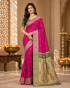Fuchsia Pink & Olive Green Woven Silk Saree
