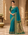 Teal Blue & Olive Green Woven Silk Saree
