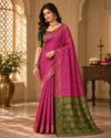 Royal Magenta Pink & Green Woven Saree with Golden Paisley Motifs & Designer Zari Pallu