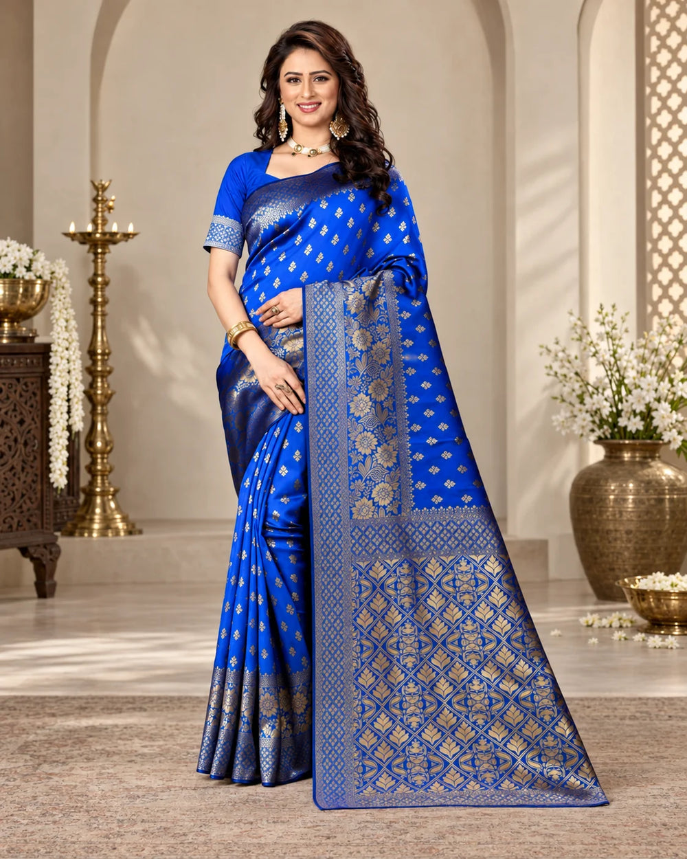 Royal Blue & Gold Woven Silk Saree
