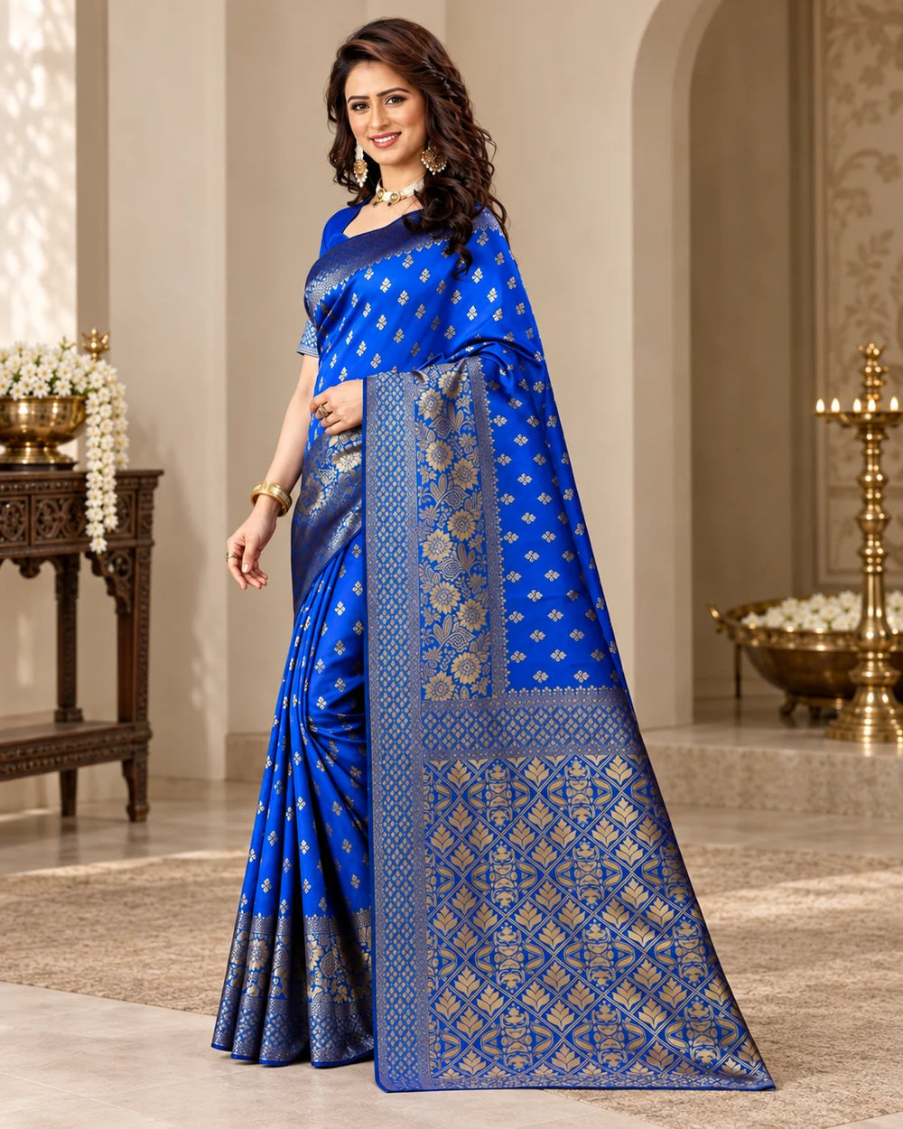 Royal Blue & Gold Woven Silk Saree