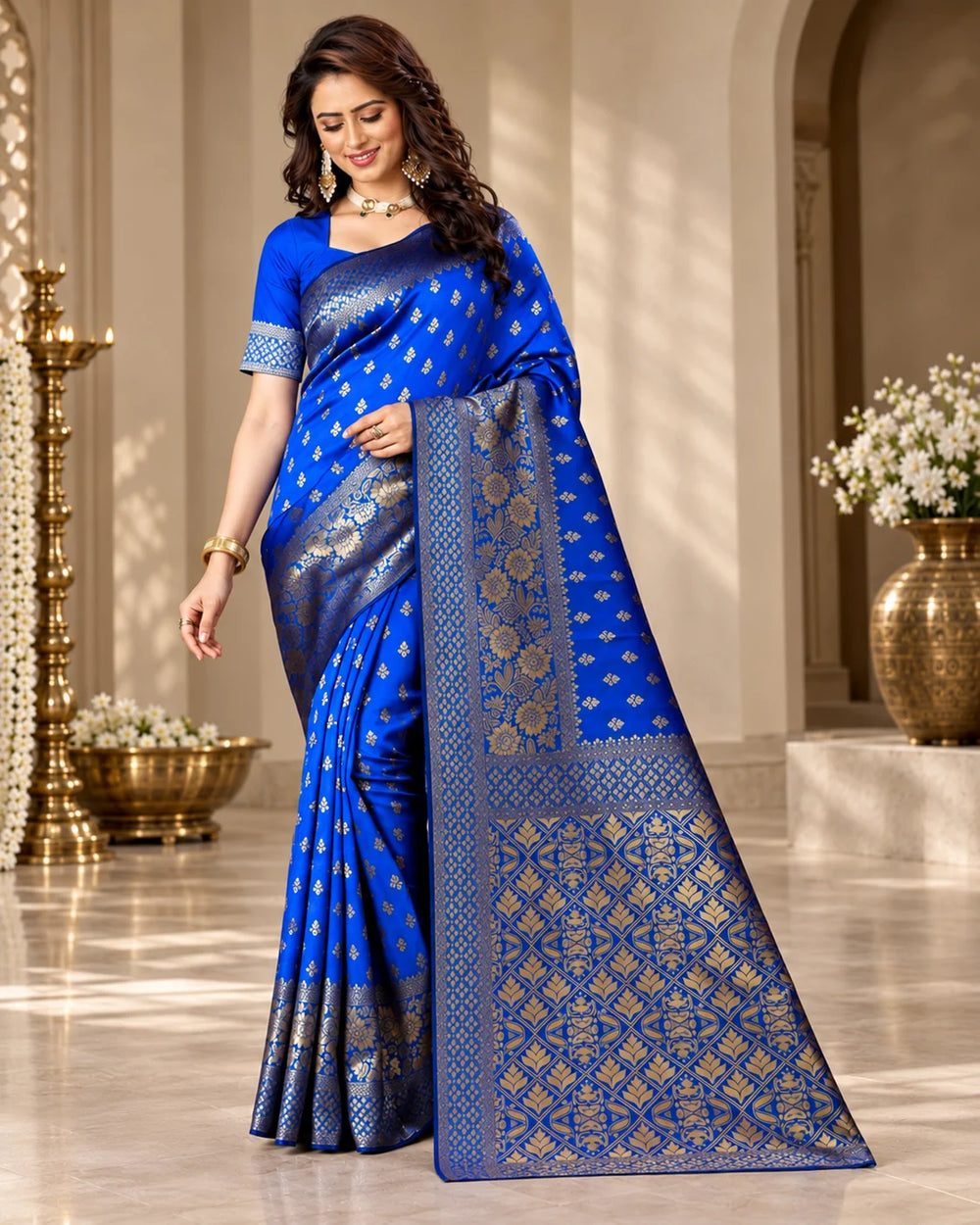 Royal Blue & Gold Woven Silk Saree