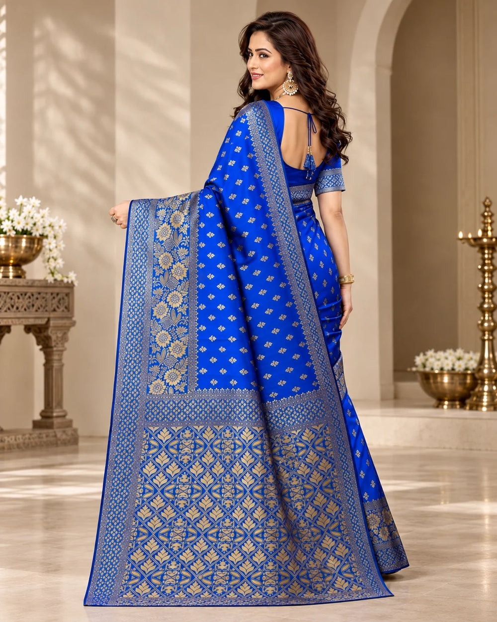 Royal Blue & Gold Woven Silk Saree