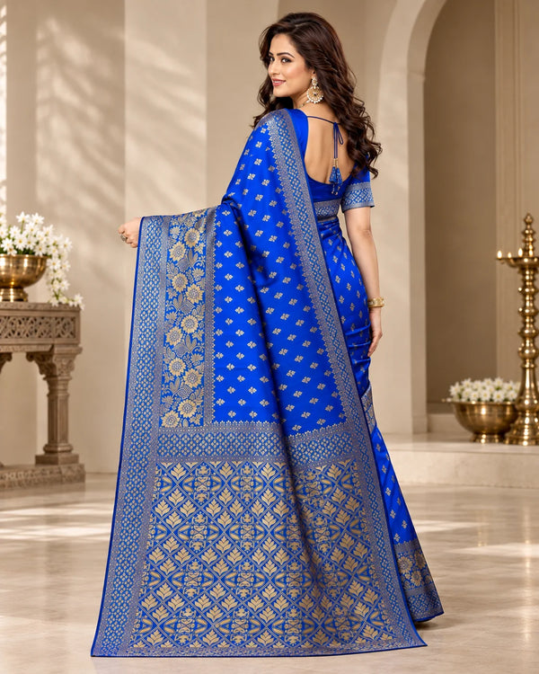 Royal Blue & Gold Woven Silk Saree
