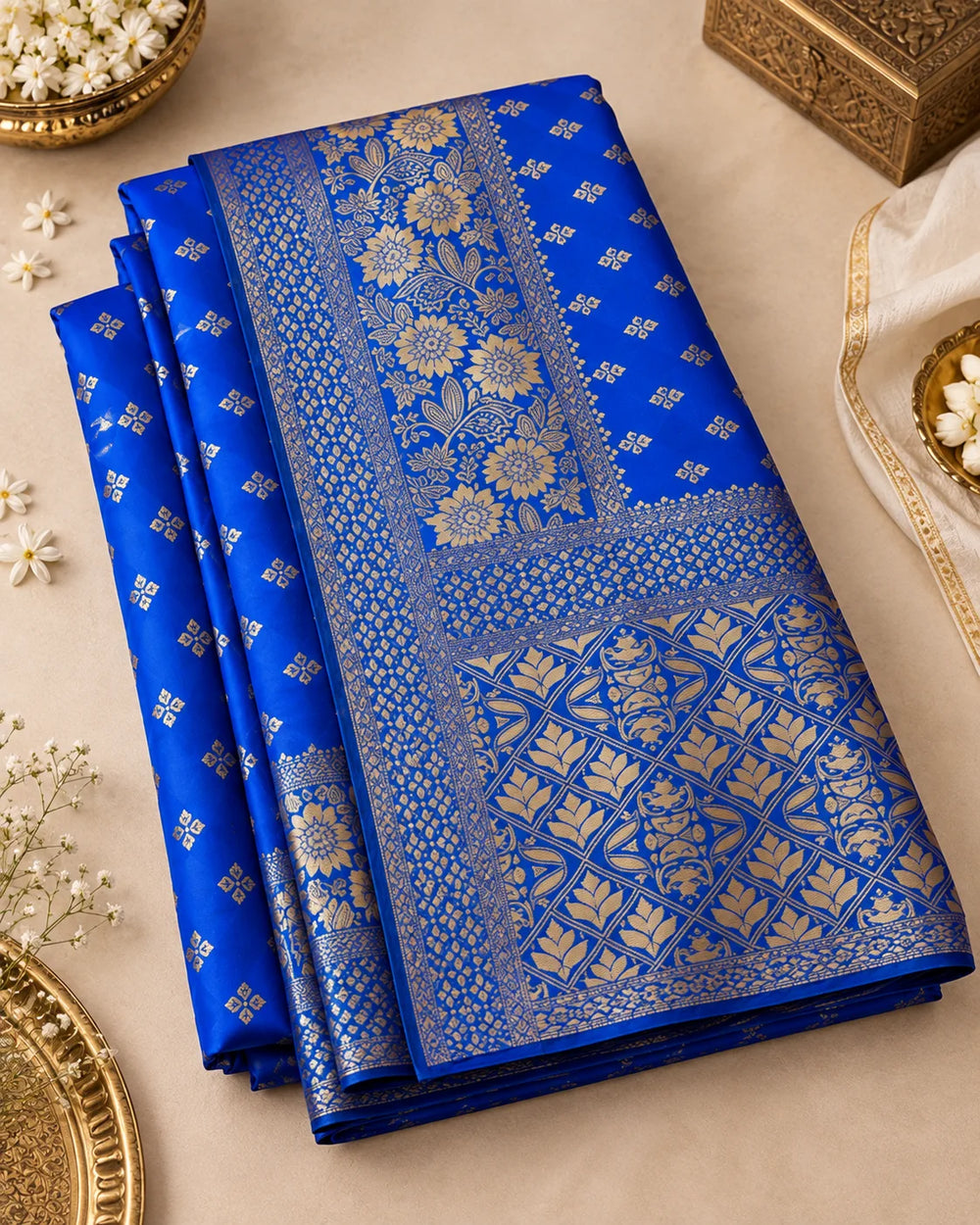 Royal Blue & Gold Woven Silk Saree