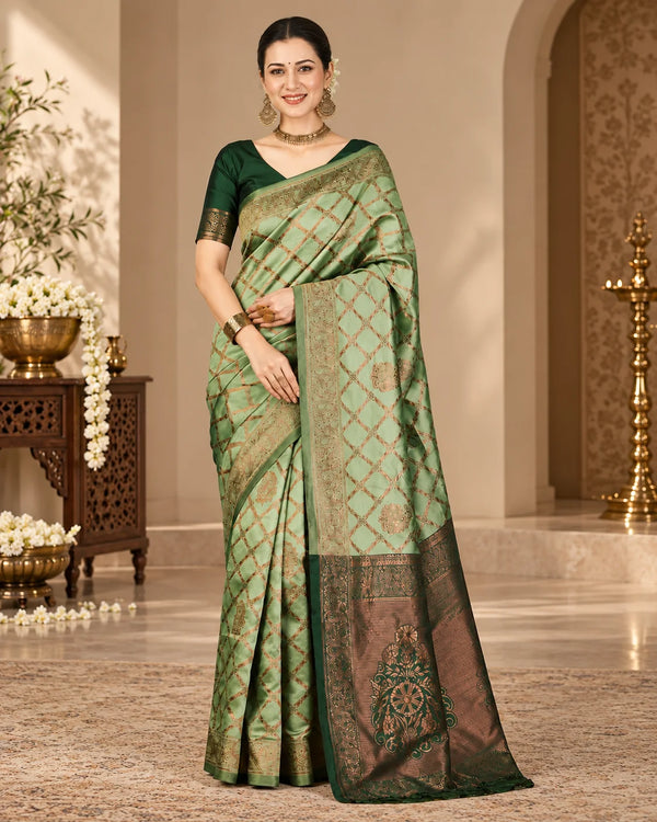 Mint Green & Dark Green Designer Silk Saree