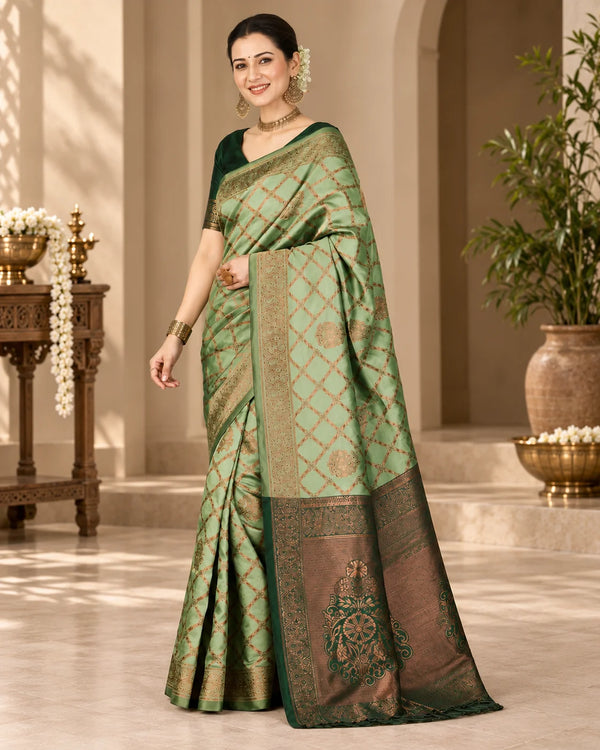 Mint Green & Dark Green Designer Silk Saree