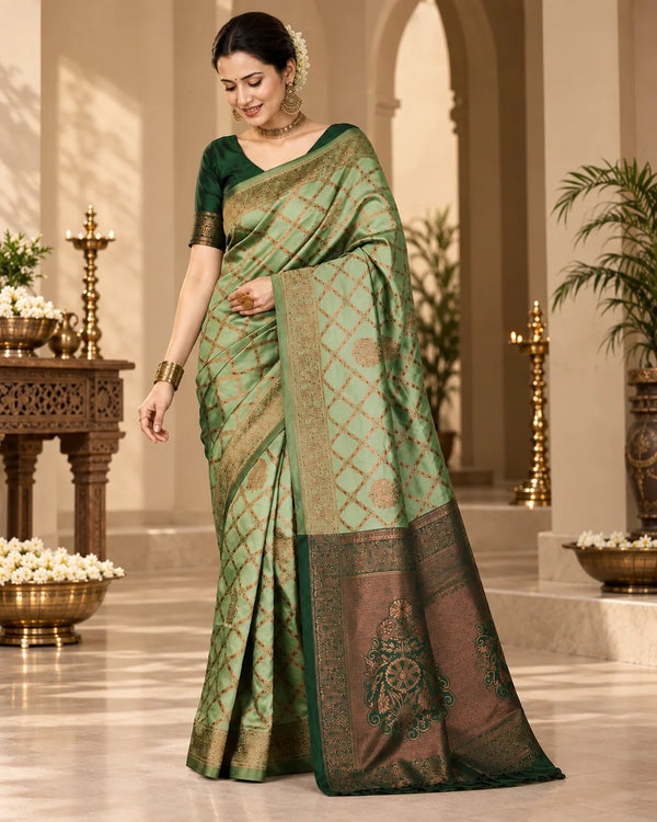 Mint Green & Dark Green Designer Silk Saree