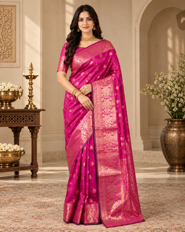 Pink & Gold Designer Silk Saree