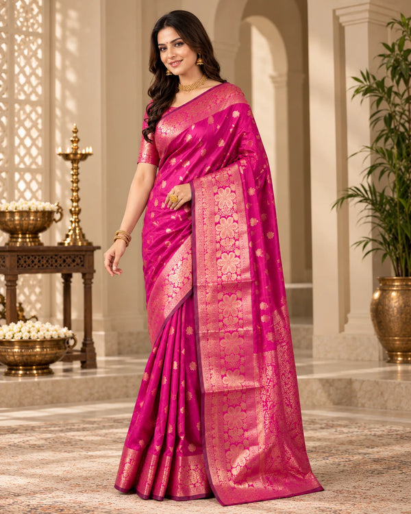 Pink & Gold Designer Silk Saree