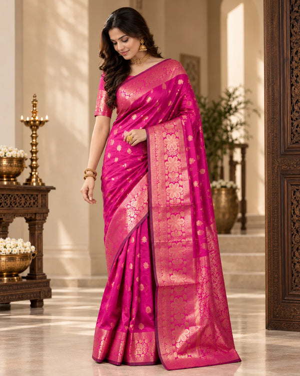 Pink & Gold Designer Silk Saree