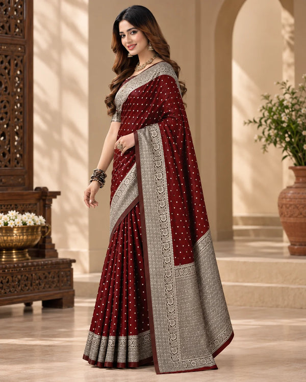 Wine Maroon & Silver Designer Saree