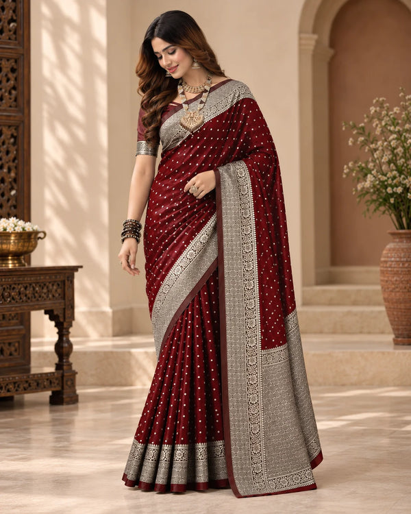 Wine Maroon & Silver Designer Saree