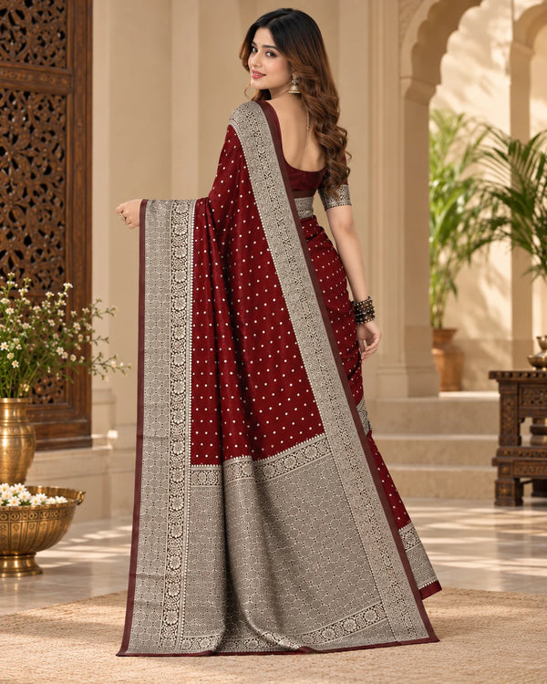 Wine Maroon & Silver Designer Saree