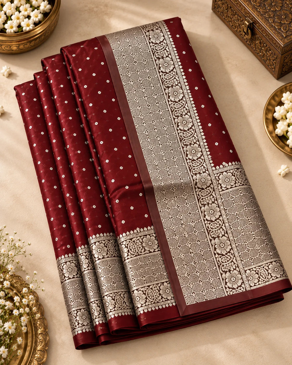 Wine Maroon & Silver Designer Saree