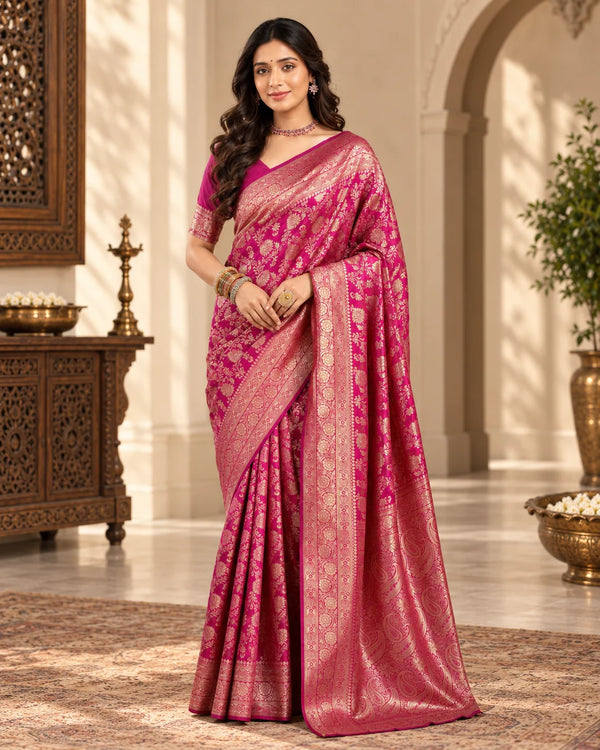 Rani Pink & Gold Designer Saree