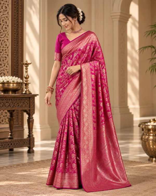 Rani Pink & Gold Designer Saree