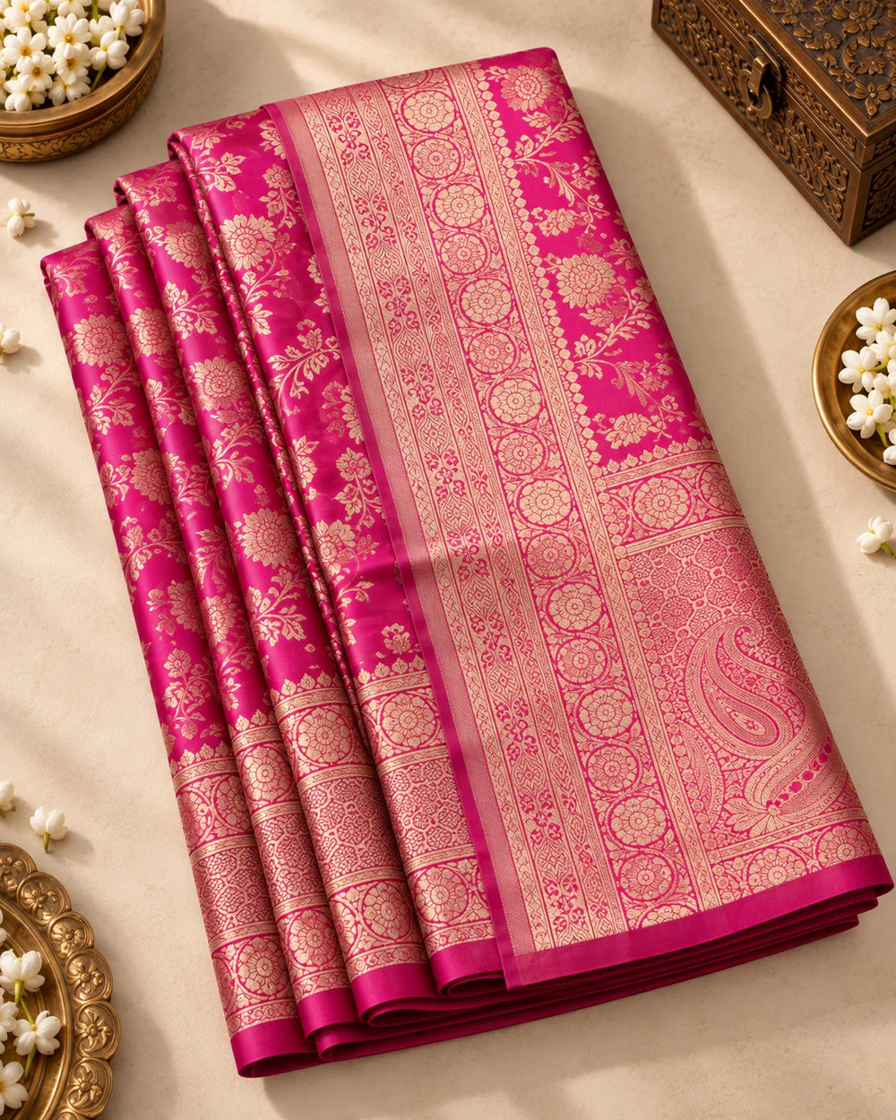 Rani Pink & Gold Designer Saree