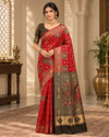 Red & Black Woven Saree with Gold Zari Border