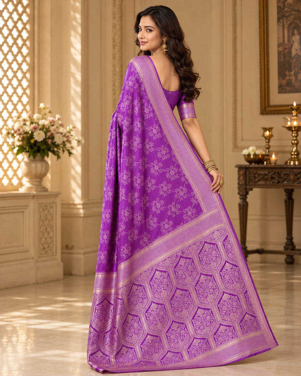 Elegant Royal Purple Designer Saree with Intricate Floral Motifs, Woven Border & Traditional Pallu