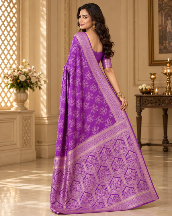 Elegant Royal Purple Designer Saree with Intricate Floral Motifs, Woven Border & Traditional Pallu