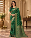 Emerald Green & Antique Gold Woven Silk Saree