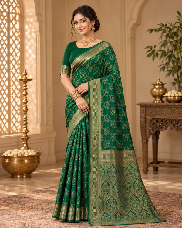 Emerald Green & Antique Gold Woven Silk Saree