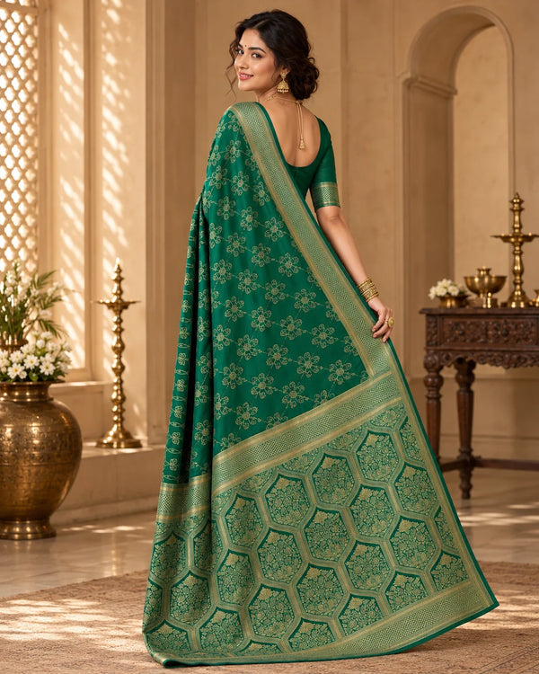 Emerald Green & Antique Gold Woven Silk Saree